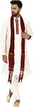 SKAVIJ Men's Art Silk Kurta Pajama And Scarf Wedding Party Ethnic Dress Set (Small, Off-White)