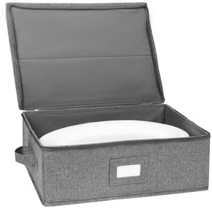 Platter Storage Case, China Storage Containers Hard Shell 17" x 13" x 6", 5 Felt Dividers Included, Structured Top and Stackable (Linen Grey)