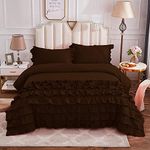 Luxurious Hotel Quality Half-Ruffle Duvet/Rajai/Quilt Cover 3 PC Set with Zipper, 400 Thread Count (1 Duvet Cover and 2 Pillow Cover) 100% Egyptian Cotton-King Size, Chocolate Solid