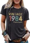 40th Birthday Gift Shirts Vintage 1984 Shirt for Women Letter Print Retro Party Tops Casual Short Sleeve Tee, 84 Dark Gray2, Medium