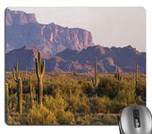 Knseva Saguaro Mouse Pad, Arizona Desert Landscape with Cactus Mountain in Spring Evening Wilderness Picture Mouse Pads