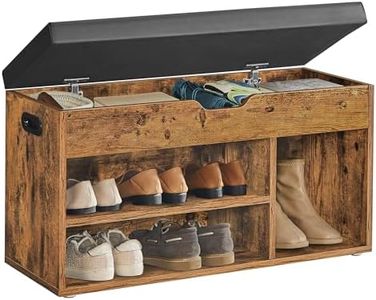 VASAGLE Storage Bench with Cushion, Shoe Bench with Padded Seat, 3 Compartments, Hidden Storage, Shelves, Hallway Bedroom, Load Capacity 330 lb, 11.8 x 31.5 x 17.3 Inches, Rustic Brown and Ink Black