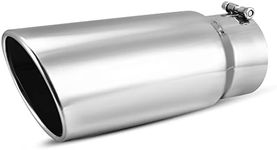 AUTOSAVER88 5 Inch Inlet Exhaust Tip, 5" Inlet 6" Outlet 15" Overall Length Chrome-Plated Finish Stainless Steel Exhaust Tail Tip for 5" Outside Diameter Tailpipe, Rolled Angle Cut, Bolt-On, Polished