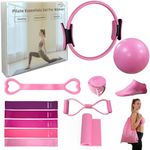 KABCON Pilates Ring Essentials Set for Women with 9.8” Exercise Ball,Elastic Bands, Yoga Socks, Carrying Bag, 13-Pcs Home Workout Set