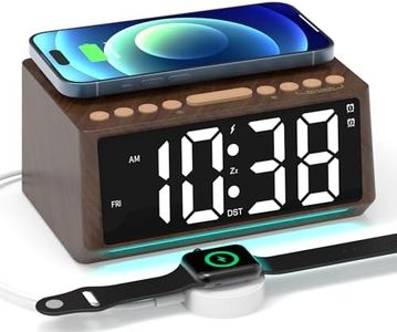 Retro Digital Alarm Clocks for Bedrooms with Large Numbers, Desk Clock with Wireless Charging Station, 7 Mood Lights, Dimmer, Snooze, 12/24H, Loud Alarm Clock for Heavy Sleepers Adults, Vintage Décor