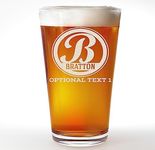 Personalized Etched 16oz Pint Beer Glass, Bratton Monogram - Custom Engraved Customized Pint Glasses, Gifts for Men, Dad Drinking Birthday Glasses, Gifts for Him, Bratton Monogram