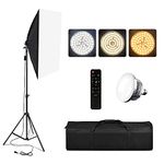 Softbox Lighting Set, Professional Studio Continuous Equipment with 2M Light Stand, 3200-5500K Triple LED Lamp with Remote Control for Photo Studio Portrait Photography, Video Shooting