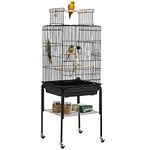 Yaheetech Parrot Cage Bird Cage Open Play Top Budgie Cage with Detachable Stand for Mid-Sized Cockatiel Sun Parakeet Green Cheek Conure Black