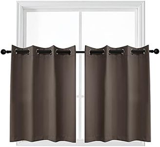 YGO Window Curtain Valances Kitchen Tiers Short Curtains Blackout Drapes Half Length Solid Panels Thermal Insulated Light Block for Bathroom Bedroom 52 W x 36 L, Coffee Set of 2