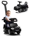 Kids Republic Licensed M5 4-in-1 Push Pedal Push Ride-on Car for Kids -Car with Foot-to-Floor Sliding Slider, Push Bar, Leather Seat, LED Lights, Horn, Footrest, and Rocking Chair Rails (Black)