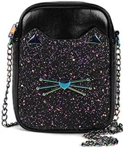 Cute Crossbody Purse for Teen Girls Sparkly Cat Purse and Small Crossbody Bags for Women Gift with Chain Strap, Black, 5.5*2.4*7.5 inch