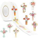 Christian Stickers with 8 Floral Cross Designs (1 x 1.5 Inches, 500 Pieces)