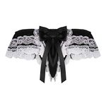 iiniim Mens Shiny Satin Ruffled Frilly Floral Lace Bowkont Briefs Thong Sissy Girly Maid Crossdress Panties Underwear Black Large