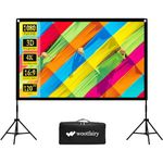 wootfairy Projector Screen with Stand, 120 inch Portable and Foldable Indoor Outdoor Projection Screen 16:9 4K HD Rear Front Wrinkle-Free Movie Screen with Carry Bag for Home Theater Backyard Cinema