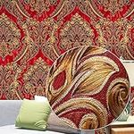 10X0.53M Retro Vintage Gold Damask Waterproof Deep Embossed Textured PVC Wallpaper Roll for Bedroom Livingroom 1.73' W x 32.8' L=5.3㎡ (57sq.ft) (Red)