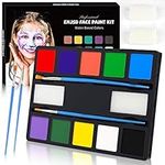 ENJSD Face Paint 14 PCS, Face Paint for Kids and Adults, Water Based Non-Toxic 10 Vivid Colors, 2 Brushes & Sponges, Easily Washable Safe Body Painting for Halloween Makeup and Cosplay