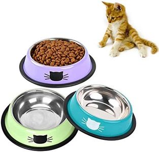 SUOXU Cuencos Antideslizantes de acero Inoxidable,para Comida para gatos, Cuenco de Agua para Mascotas, Cuenco de alimentación para gatos, Juego de 3 Cuencos de Metal para gatos (Azul/Morado/Verde)