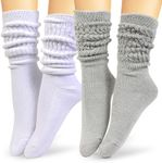 HOT FEET Women's Slouch Socks 2-Pack - Cozy Cotton Blend Scrunch Boot Socks, Long Slouchy Scrunchy Calf Socks, Sizes 4-10, White & Gray