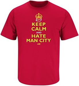 SMACK APPAREL TALKIN' THE TALK Keep Calm and Hate Man City T-Shirt for Manchester Soccer Fans (SM-5XL), Red Short Sleeve, X-Large