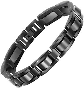 Feraco Mens Magnetic Bracelet Classic Black Titanium Steel Magnets Bracelet Health Jewelry, 8.66 inch (Black)