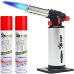 Jo Chef Butane Torch, High Temp for Small Soldering/Welding Jobs/Metal Crafts - Adjustable & Lockable Flame - Use as Heat Shrink Torch, Jewelry Torch, Handheld Torch lighter With 2 Butane Included