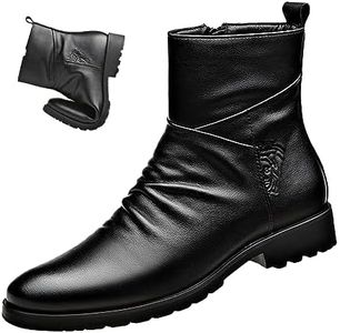 Keilinia Men's Black Leather High-top Dress Ankle Boot,2023 New Fall Winter Fashion Zip Plain Toe Business Casual Short Boots (6.5,Black+Velvet,6.5)