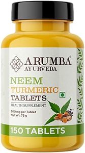 Arumba Ayurveda Neem Turmeric with Black pepper Tablets 150 Tablets, Pure Turmeric Root Powder and Neem Leaf Powder