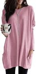 Dokotoo Long Sleeve Shirts for Womens Sweatshirt DressComfy Casual Winter Clothes Tunics Tops Fashion Oversized Tshirts Shirts with Pockets Tops for Leggings Fall Outfits for Women 2024 Pink Tops S