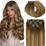 SURNEL Blonde Hair Extensions Clip in Human Hair Balayage Color 4 Chocolate Brown Mixed Blonde 6Pcs Straight Hair Clip in Extensions Human Hair 18inch 120g (C#/4/27/4,18'')