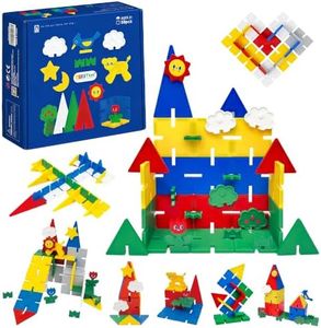 YRZtiles Magnetic Tiles Building Blocks - MagFlake Interlocking 3D STEM Toy for Toddlers & Kids, Hybrid Snowflake Construction Set with Garden & Cat Accessories, (58 Pcs)