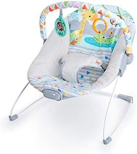 Bright Starts Baby Bouncer Soothing Vibrations Infant Seat - Removable -Toy Bar, Nonslip Feet, 0-6 Months Up to 20 lbs (Safari Fun)