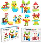 PicassoTiles Kids 1" Pixel Magnetic Puzzle Cube 102 Piece Mix & Match Cubes w/Free Idea Book Sensory Toys STEAM Education Learning Building Block Magnets Construction ToySet Stacking Magnet Kit