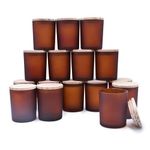 SHOWIN Thick Candle Jars for Making Candles 16 Pcs, 7 OZ Empty Jars with Wood Lids for Candle Making, Sample Container - Dishwasher Safe, Frosted Brown