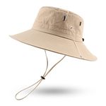 PESAAT Men Bucket Hat Summer Adjustable Women Fishing Hats Adult Safari Cap with Wide Brim (Beige-B)