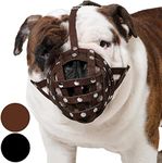 CollarDirect Leather Basket Dog Muzzle for Boxer, English American Bulldog Secure Anti-Barking Biting Chewing Adjustable Breathable (Brown)