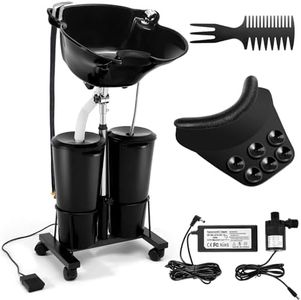 Nitial 5pcs Shampoo Basin Portable Salon Include 1 Set Shampoo Sink with Adjustable Height, Bucket, Shower,1 Shampoo Neck Pillow 1 Hair Comb,Installation video attached(2 Bucket)