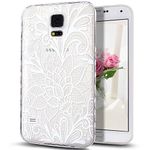 Galaxy S5 Case,Galaxy S5 Neo Case,NSSTAR Scratch-Proof Ultra Thin Crystal Clear Rubber Gel Transparent TPU Soft Silicone Bumper Case with Shockproof Protective for Galaxy S5/S5 Neo,White Lace Flower