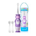 Brush-Baby - Rechargeable Electric Toothbrush for Kids, 0-10 Years - WildOnes, Hippo Design with Flashing Lights - DeepClean Bristles for Superior Clean - 2X Replacement Heads, 1x USB Cable