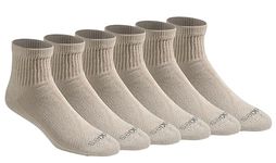 Dickies Men's Dri-Tech Moisture Control Quarter Socks Multi-Pack, Essential Worker Khaki (6 Pairs), Shoe Size: 6-12