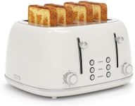 Toaster 4 Slice, Retro Stainless Toaster with 6 Bread Shade Settings,1.5''Wide Slots Toaster with Cancel/Defrost/Reheat Functions,Dual Independent Control Panel (White)