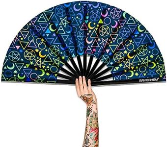 Raveahem UV Glow Rave Fan, Bamboo Folding Clack Hand Fan for Men Women (Alchemical Signs, Large 13")