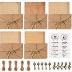 KUANVE Set of 5 Vintage Stationery Paper and Envelopes Set, 20 Sheets Antique Lined Aged Letter Writing Paper, 10 Matching Envelopes, 10 Hemp Ropes, 10 Retro Keys and 10 Sealing Stickers