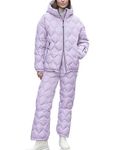 Xuehaya Women Snow Suit 2pcs Winter Outfits Ski Suits Quilted Jacket Pants Hooded Zip Puffer Coat and Padded Joggers for Skiing Purple(L)