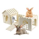 Large Rabbit Wooden Hideout House, Multi-Chamber Small Animal Wooden Castle Cage, Bunny Playhouse Habitat Decor Tunnel for Dwarf Rabbit Guinea Pig Chinchilla Hedgehog Squirrel