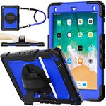 SEYMAC stock Case for iPad 6th/5th Generation Case 9.7'' with Screen Protector Pencil Holder [360 Rotating Hand Strap] &Stand, Drop-Proof Case for iPad 6th/5th/ Air 2/ Pro 9.7 (Blue+Black)