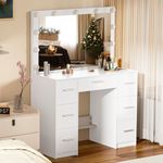 Vanrste Vanity Desk with Mirror and Lights, Large Vanity Dressing Table with Large Lighted Mirror, Adjustable Lighting, 6 Drawers, Vanity Table for Bedroom and Dressing Room