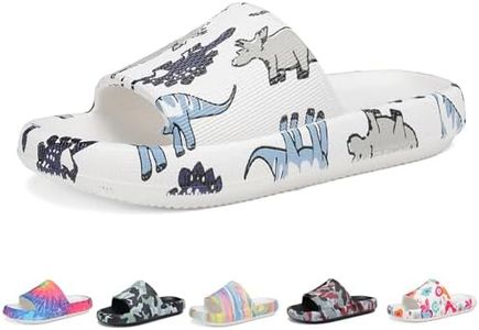 Tormigo Boys and Girls Cloud Slides for Kids – Non-Slip Summer Slippers Lightweight Beach, Pool, and Indoor Shower Sandals Dinosaurs Little Kid 2-2.5