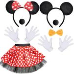 Humairc Mouse Costume, Mouse Tutu Skirt Headband with Mouse Ears Gloves Nose Bow Tie Bow Carnival Costume for Women Men, Halloween Theme Party Cosplay Carnival, Black and Red, One Size