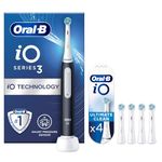 Oral-B iO3 Electric Toothbrushes Adults, 4 Toothbrush Heads, 3 Modes With Teeth Whitening, 2 Pin UK Plug, Black