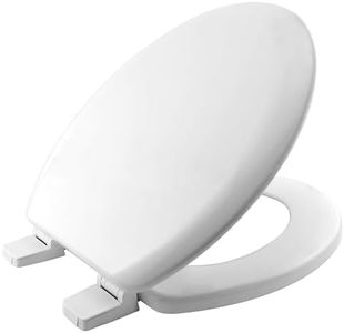 BEMIS Chicago Ultra-Fix White Toilet Seat. Wooden Toilet Seat with Water Based Paint for Easy Clean. Adjustable Plastic Hinges, Universal & Easy Installation, White